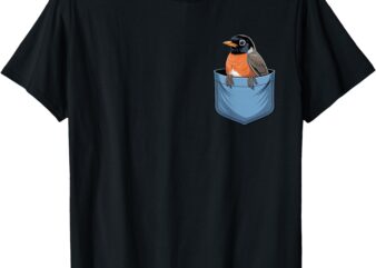 Cute Pocket American Robin Bird Birdwatcher T-Shirt