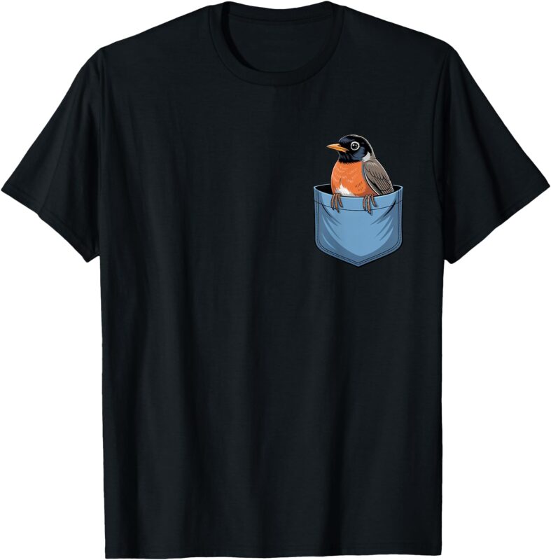 Cute Pocket American Robin Bird Birdwatcher T-Shirt