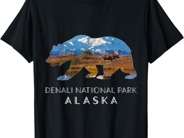 Denali national park alaska bear scene with mountain moose t-shirt