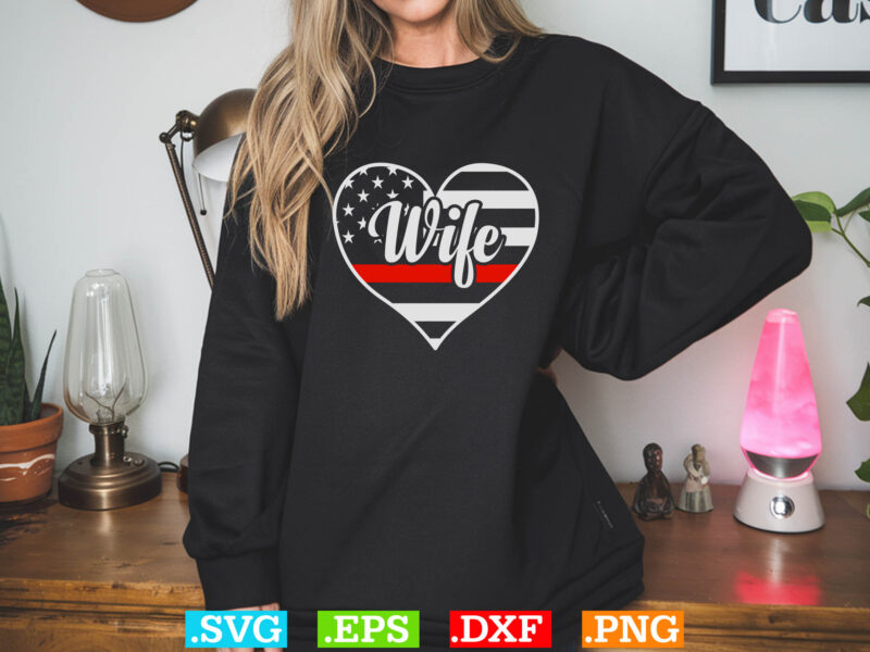 Firefighter Wife Heart Thin Red Line USA Flag T-Shirt