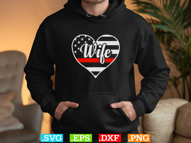 Firefighter Wife Heart Thin Red Line USA Flag T-Shirt