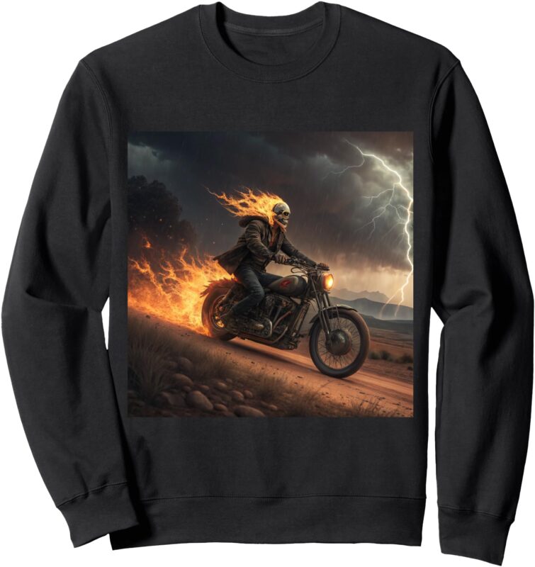 Flaming Skeleton Rider in Desert Storm Sweatshirt