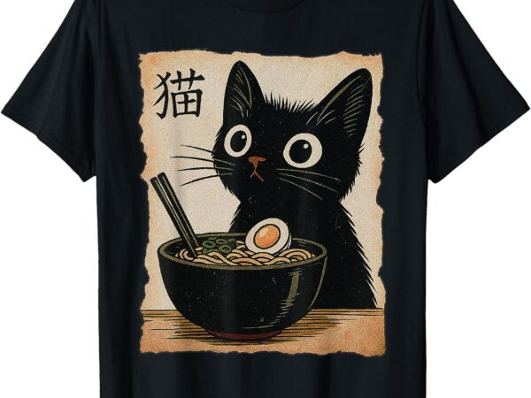 Funny cat ramen graphic tee japanese retro anime neko t-shirt