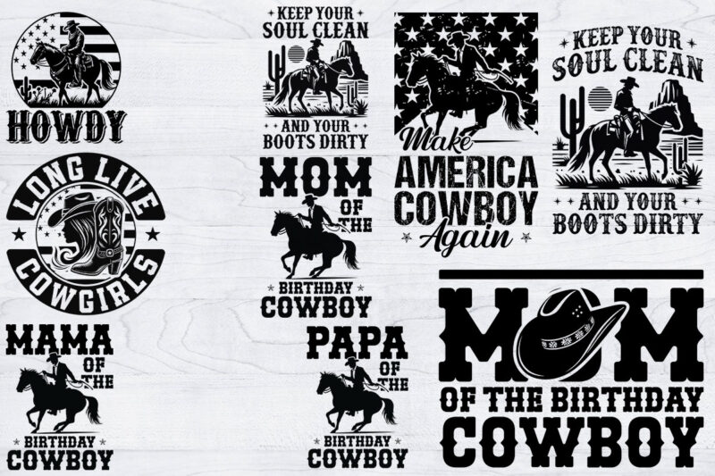 Funny Cowboy T-shirt Design Bundle,Desert Cowboys Svg, Western Svg, Cowgirl Svg, Cowboy Ranch silhouette, Desert Cactus Svg