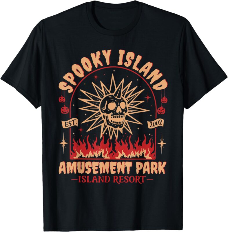 Funny Halloween Spooky Island Est 2002 Amusement Park Skull T-Shirt