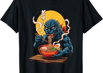 Funny Kaiju Eating Ramen Japanese Monster Lover Birthday T-Shirt