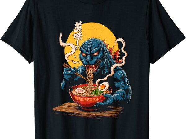 Funny kaiju eating ramen japanese monster lover birthday t-shirt