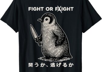Funny Penguin Fight Or Flight Meme Penguin With Knife T-Shirt