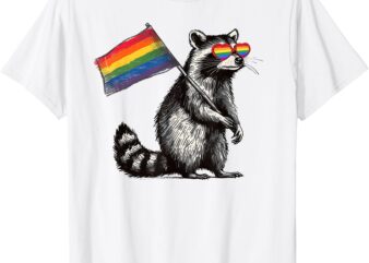 Funny Raccoon Gay Pride LGBTQ Rainbow Flag Men Women Kids T-Shirt