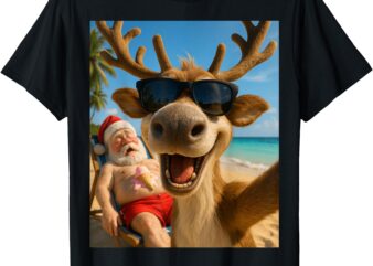 Funny Reindeer Beach Selfie – Christmas in July T-Shirt