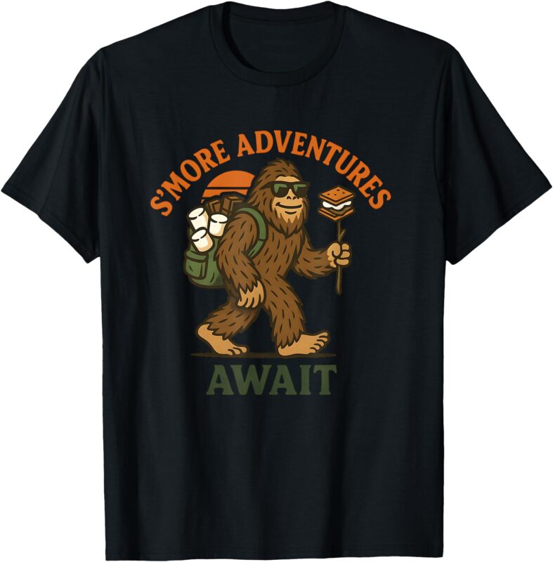 Funny S’more Adventures Await Bigfoot Camping Gift T-Shirt