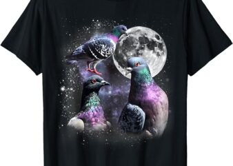 Funny Three Pigeon Moon Weird Cursed Meme 3 Pigeon Silly T-Shirt