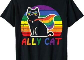 Gay Pride Month Ally Cat Funny LGBTQ Rainbow Men Women Kids T-Shirt