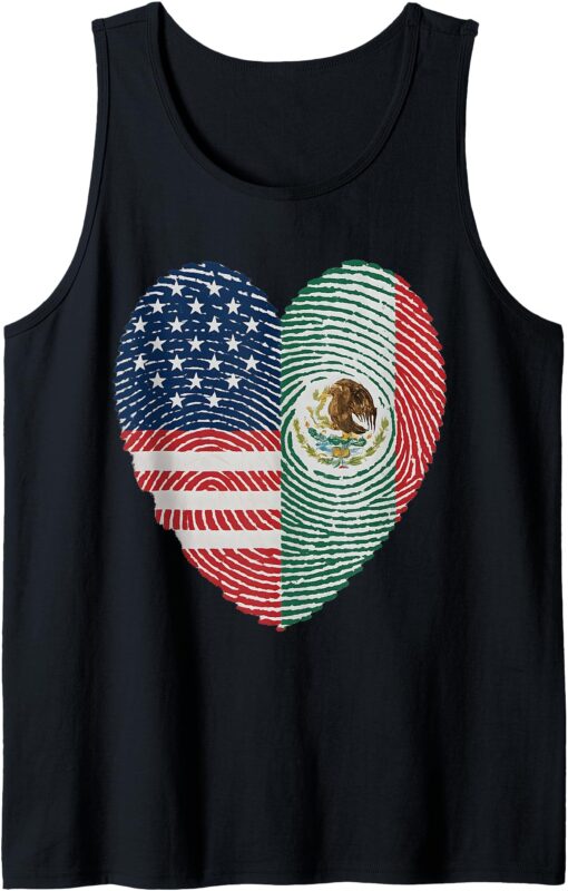 Half American Half Mexican USA Mexico Flag Heart Fingerprint Tank Top