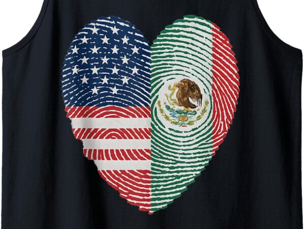 Half american half mexican usa mexico flag heart fingerprint tank top graphic t shirt