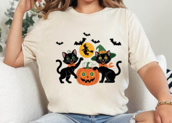 Vintage Inspired Halloween Cat Witch Svg Png, Mid Century Modern Printable Png, Black Cat Pumpkin Cut File, Halloween Gift, Digital Download