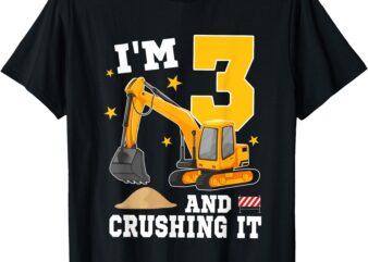 I’m 3 And Digging It 3rd Birthday Construction Excavator T-Shirt