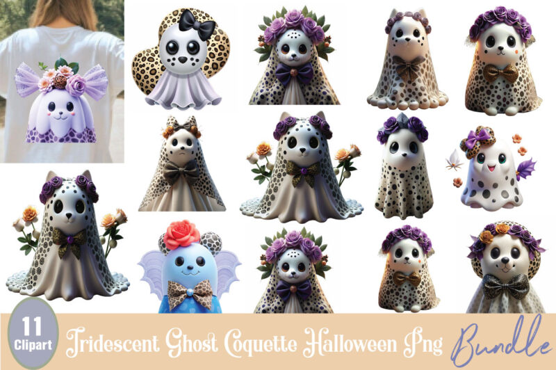 Iridescent Ghost Coquette Halloween Png bundle