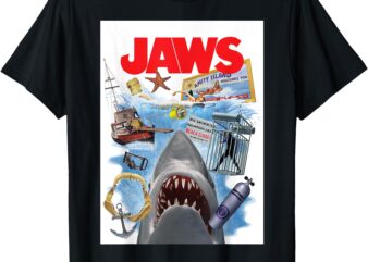 Jaws 50th Anniversary Poster Amity Island Collage 2-Sided T-Shirt