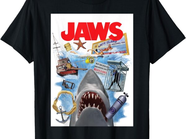 Jaws 50th anniversary poster amity island collage 2-sided t-shirt