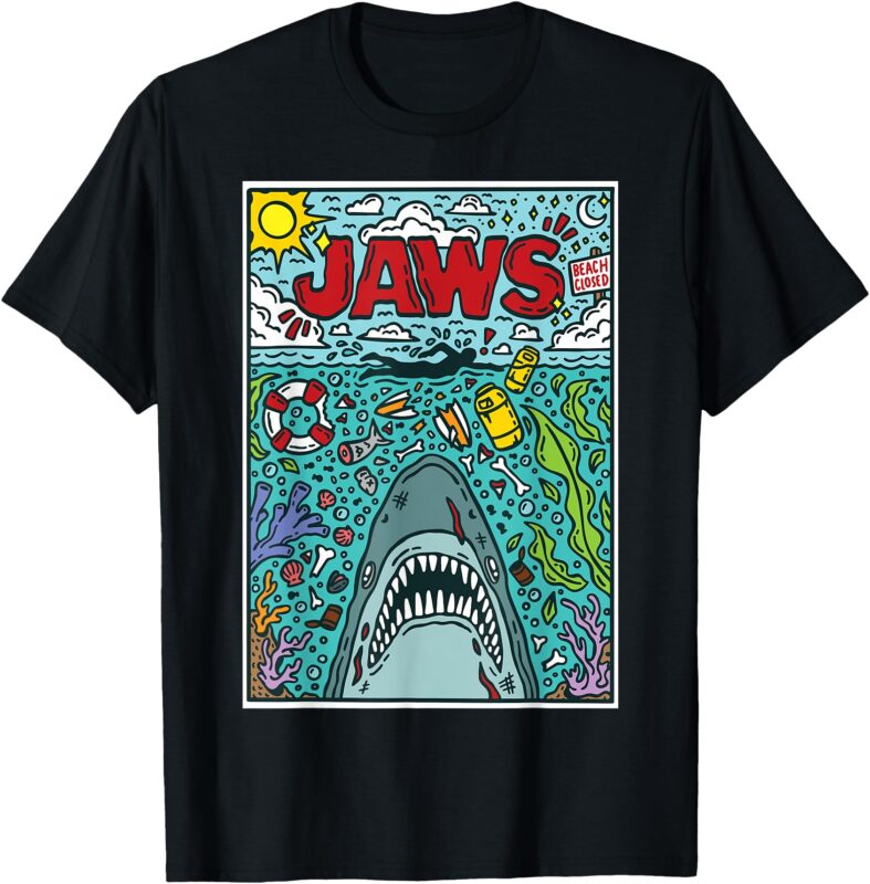 Jaws 50th Anniversary Poster Comic Chaos Style 2-Sided T-Shirt