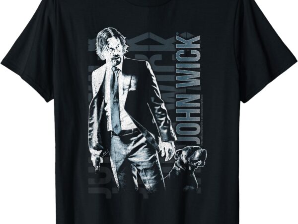 John wick distressed photo with dog action movie t-shirt