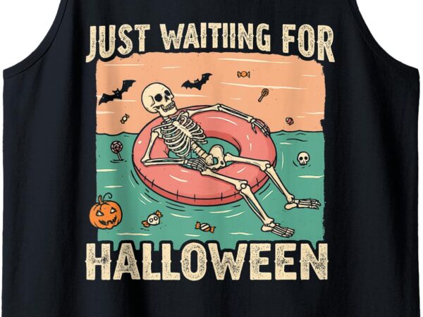 Just waiting for halloween skeleton pool float summerween tank top vector clipart