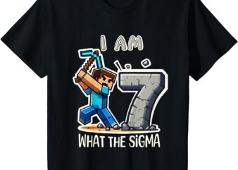 Kids 7 Years Old Sigma Pixel Art Mining Gamer Birthday T-Shirt