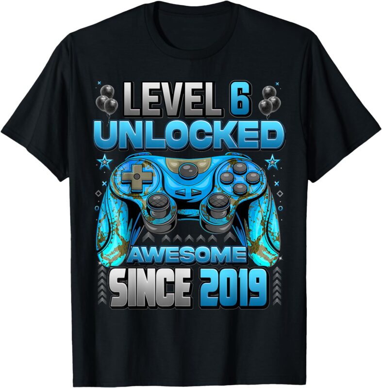 Level 6 Unlocked Awesome Since 2019 Birthday Gaming Boys T-Shirt