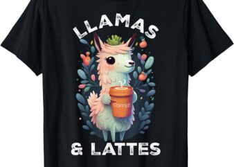 Llamas & Lattes Funny Vintage Llama & Coffee Lover Floral T-Shirt