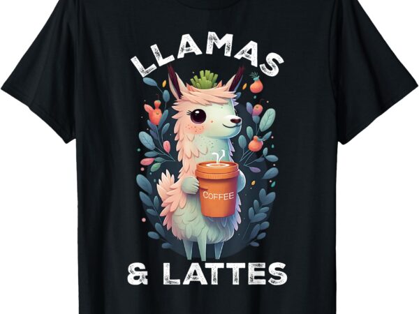 Llamas & lattes funny vintage llama & coffee lover floral t-shirt