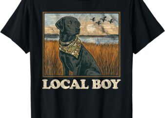 Local Boy Black Lab Hunting Dog Marsh Scene Sunset Vintage T-Shirt