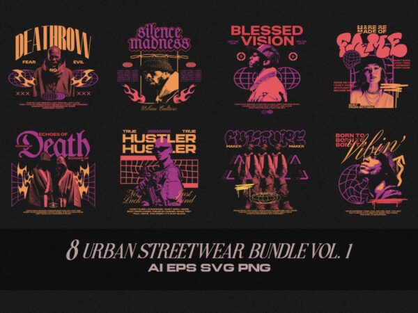Urban streetwear t-shirt designs bundle vol. 1