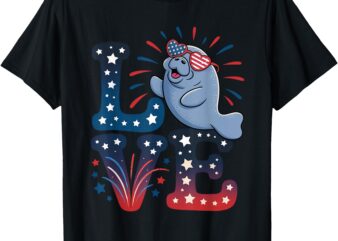 Manatee Love 4th of july Manatee Fireworks Sunglasses Women T-Shirt