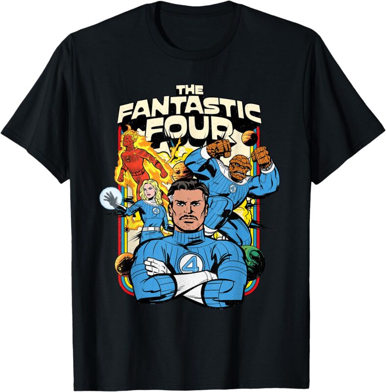 Marvel The Fantastic Four_ First Steps Retro Planets Team T-Shirt