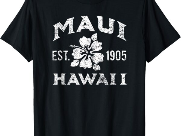 Maui hawaii established 1905 hibiscus print distressed t-shirt