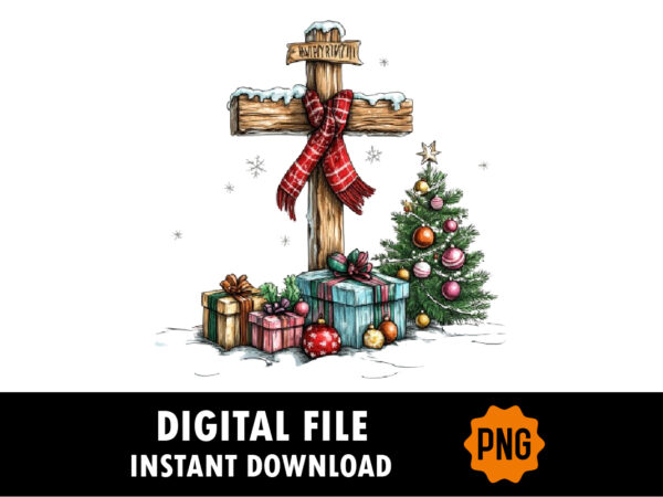 A cross with christmas decorations gifts t shirt vector