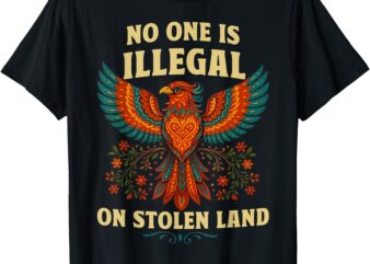 No One Is Illegal on Stolen Land Colorful Bird Art T-Shirt