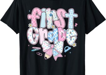 Preppy First Grade Back To School Coquette Bow Teacher Kids T-Shirt