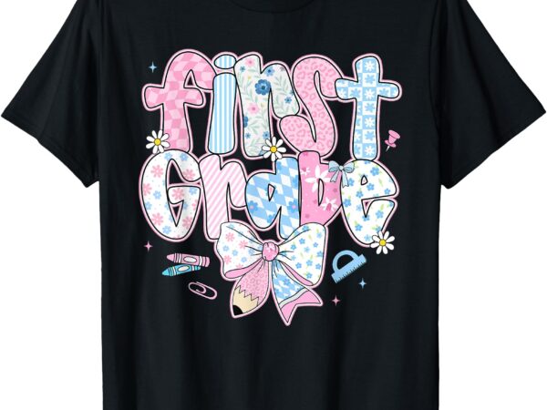 Preppy first grade back to school coquette bow teacher kids t-shirt