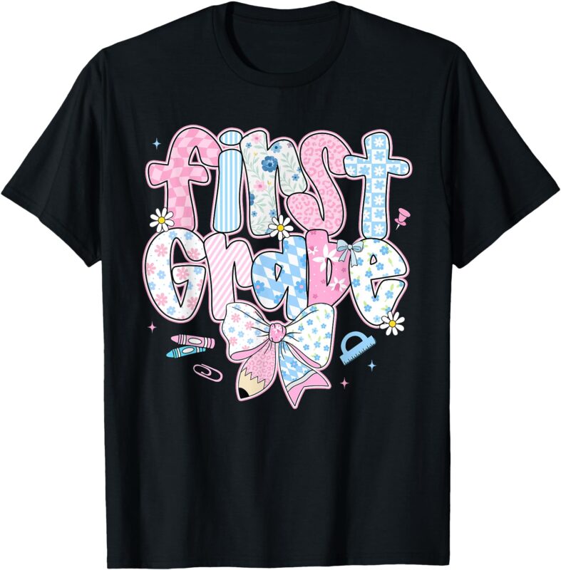 Preppy First Grade Back To School Coquette Bow Teacher Kids T-Shirt