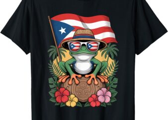 Puerto Rico Boricua Coqui Frog Taino Sun Puerto Rican Flag T-Shirt
