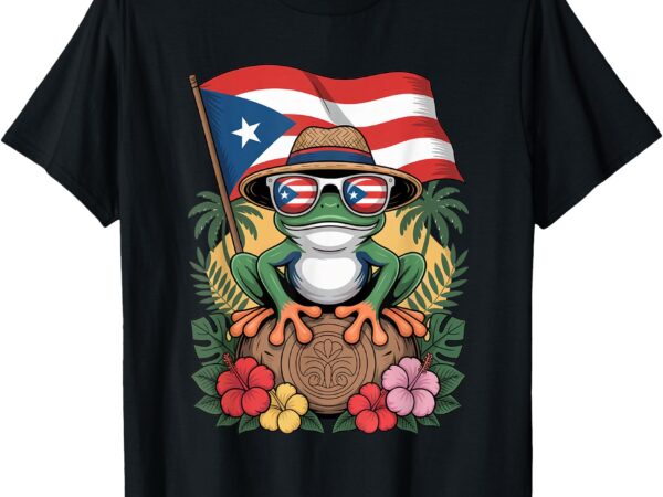 Puerto rico boricua coqui frog taino sun puerto rican flag t-shirt