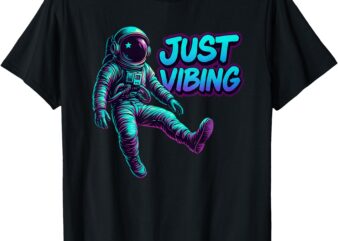 Purple Teal Astronaut Just Vibing Cosmic Graphic Men Women T-Shirt