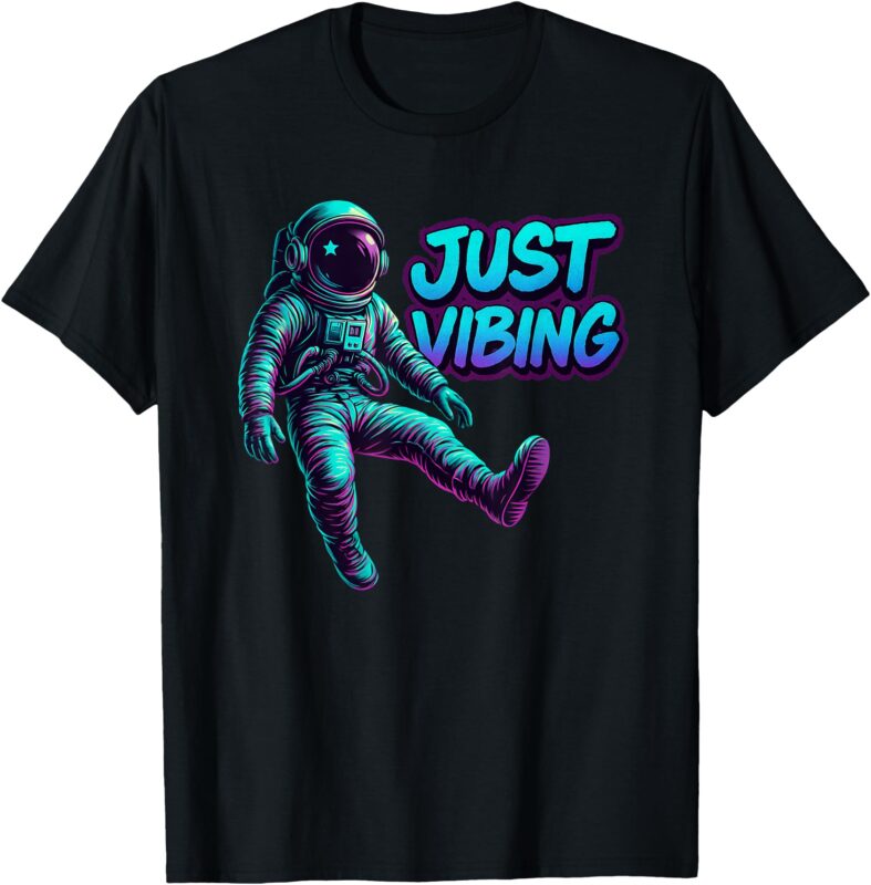Purple Teal Astronaut Just Vibing Cosmic Graphic Men Women T-Shirt