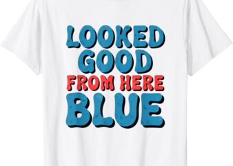 Retro Groovy Looked Good From Here Blue Funny Softball T-Shirt