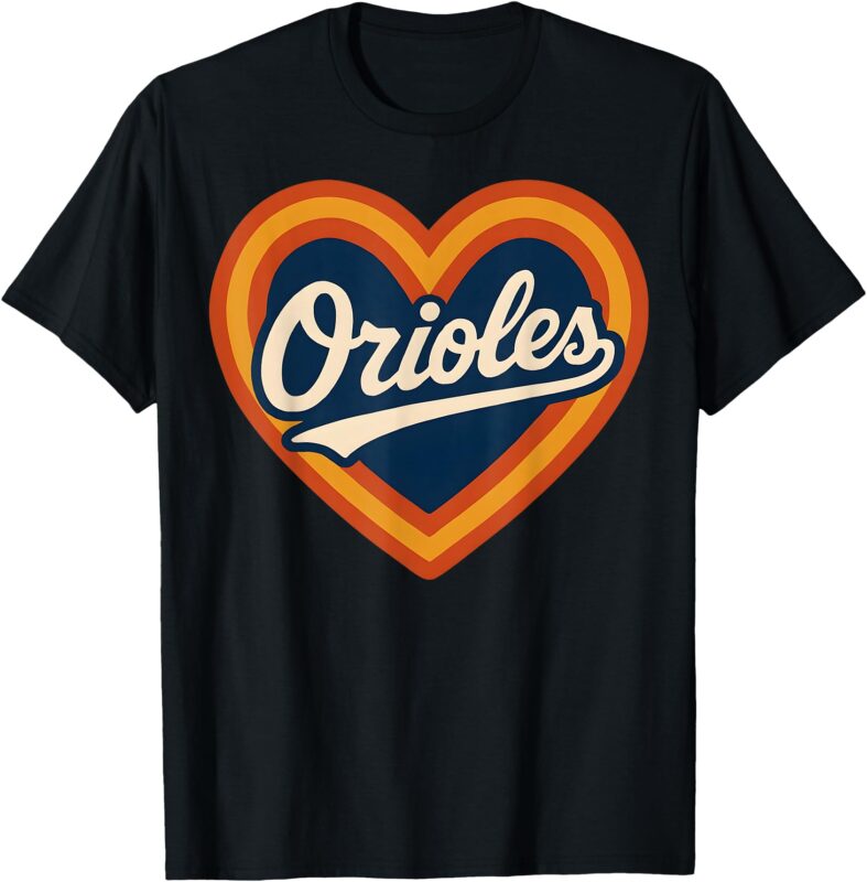 Retro Orioles Script With Heart Accent Gift For Men Women T-Shirt