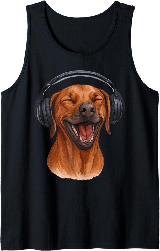 Rhodesian Ridgeback With Headphones Singing Dog Lover Tank Top