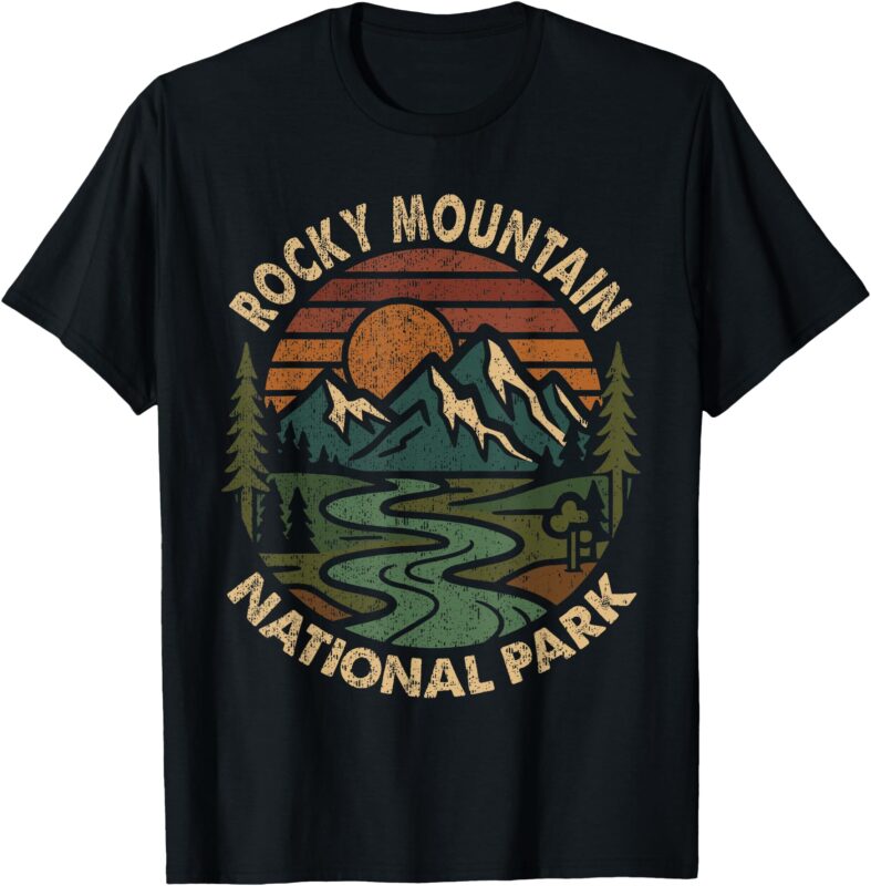 Rocky Mountain National Park Retro Sunset Mountains T-Shirt