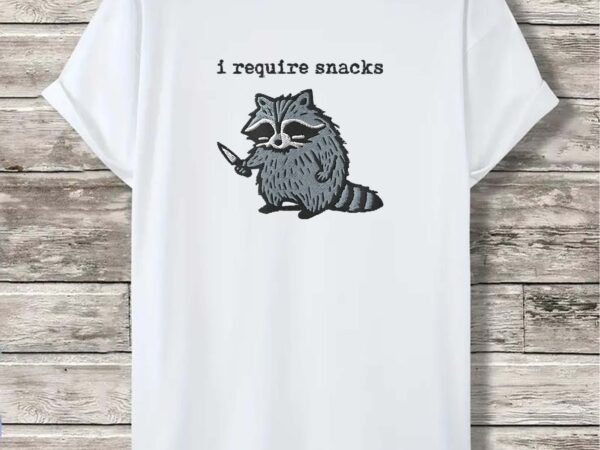 I require snacks raccoon t-shirt design png .svg